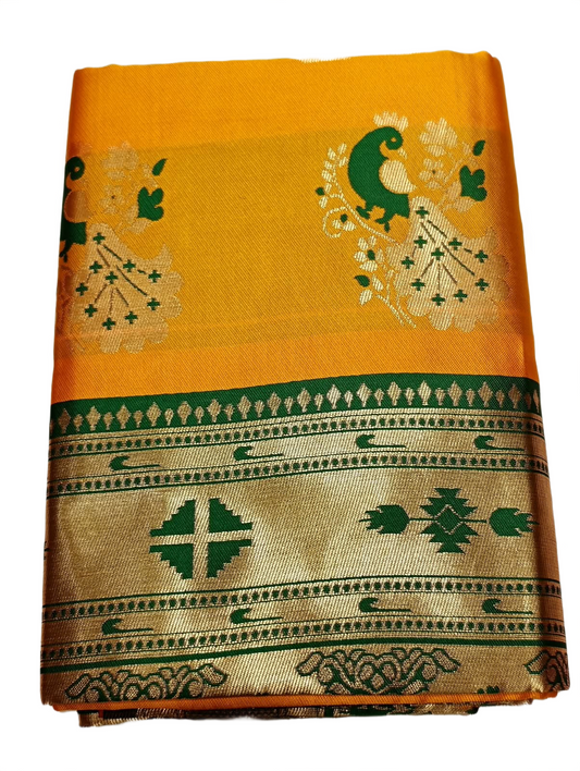 Radiant Mustard Paithani Saree – Festive Elegance