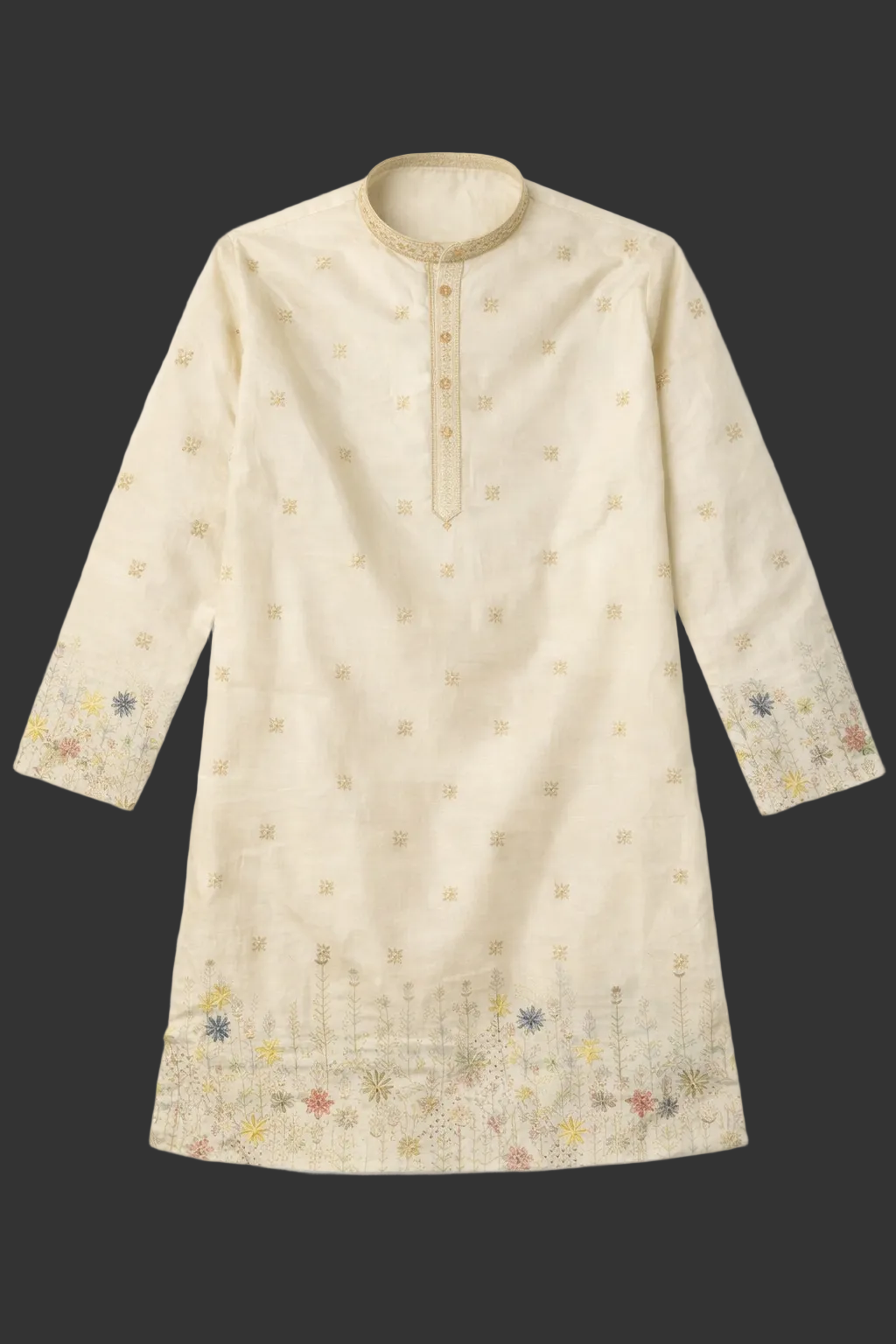 Elegant Cream Floral Border Straight Kurta Set