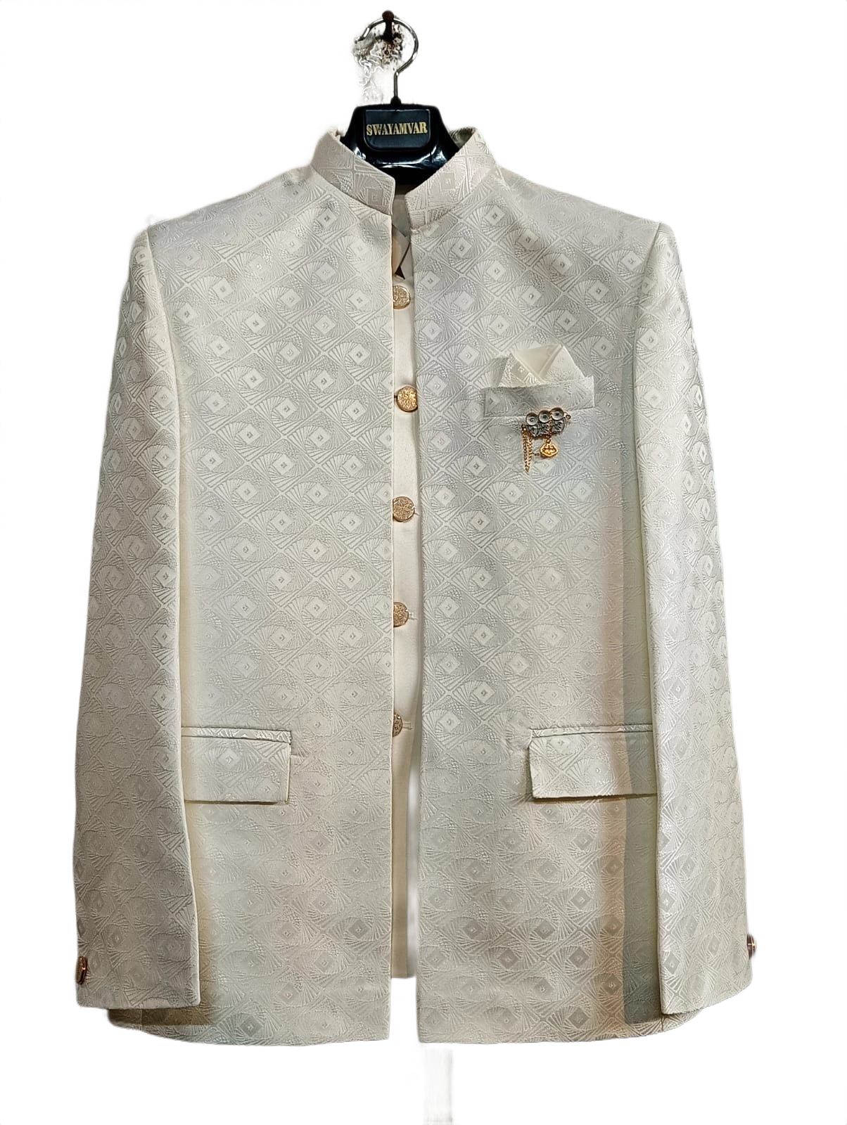 Men's Premium Ivory Jacquard Jodhpuri Suit with Jacket