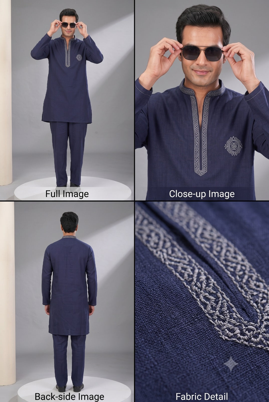 Navy Blue Embroidered Kurta Set
