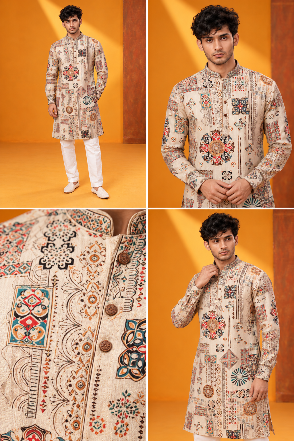 Premium Beige Printed Ethnic Kurta Set