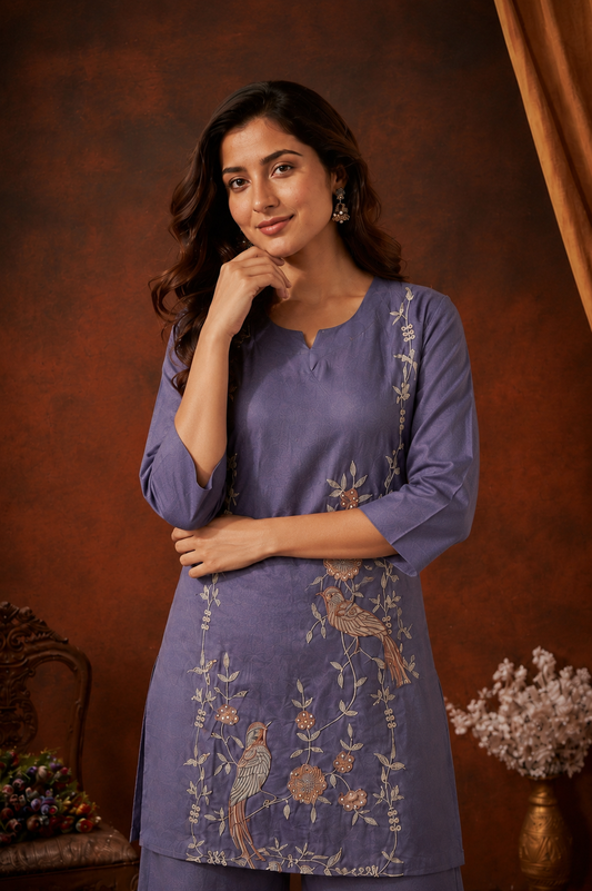Lavender Embroidered Chanderi co-ord set
