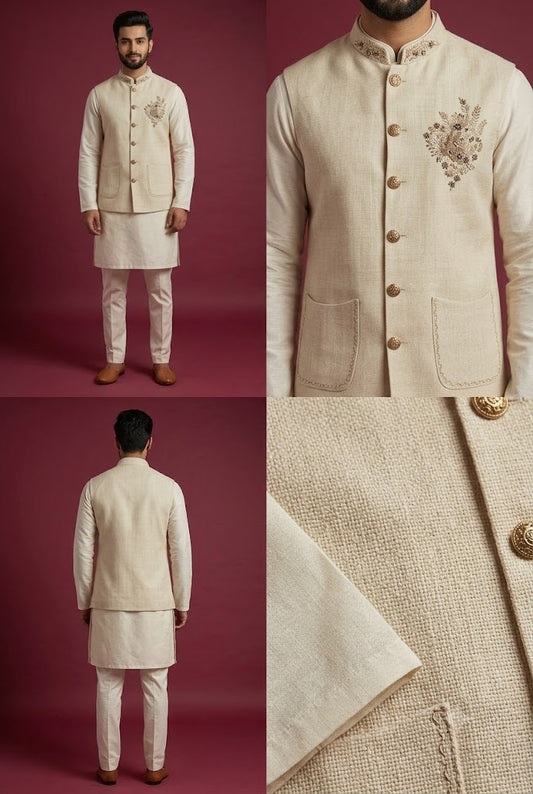 Ivory Embroidered Nehru Jacket