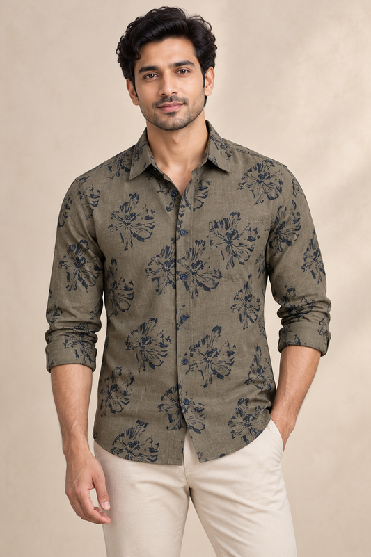 Men’s Floral Print Casual Shirt