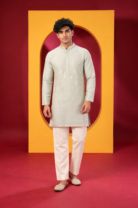 Men's Premium Pastel Kurta with White Pant Set