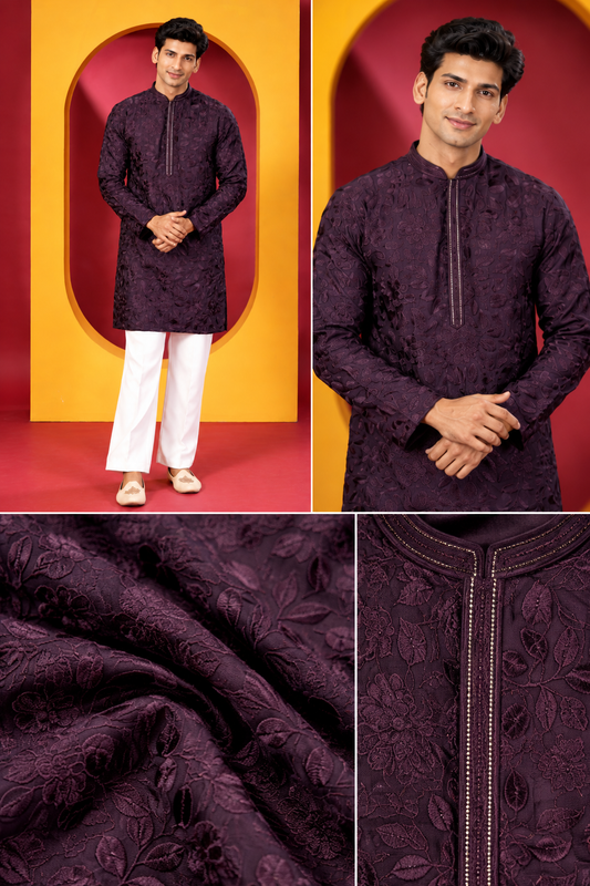Men's Premium Deep Wine Purple kurta set