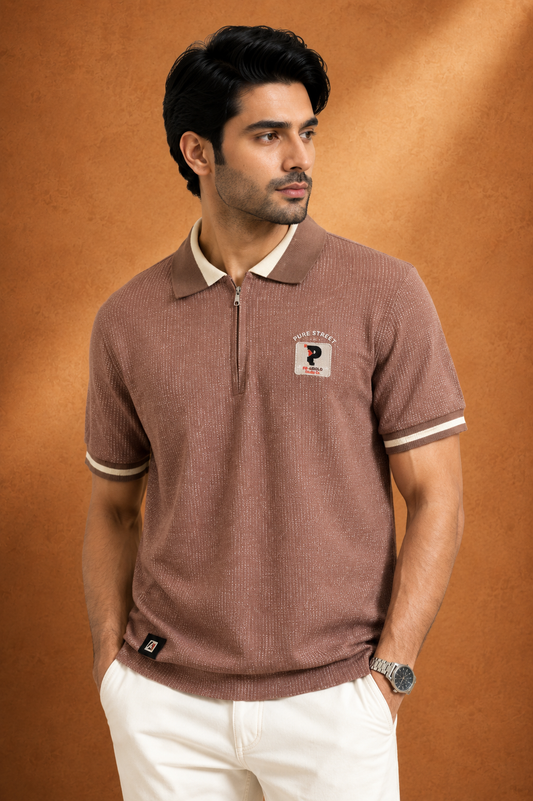 Pure Street Textured Zip Polo T-Shirt