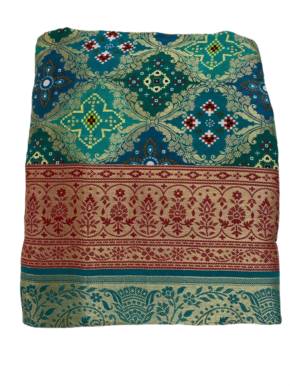 Royal Teal Blue Saree with Rich Red Border