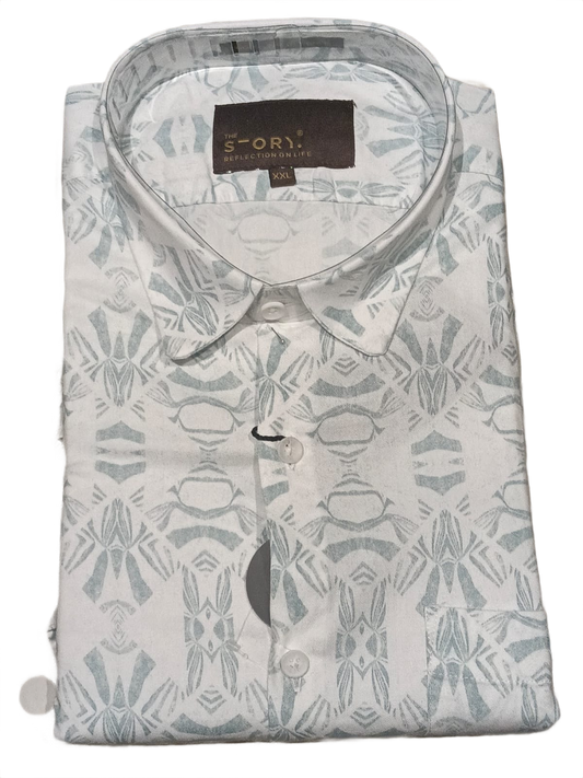 Light Blue Geometric Print Casual Shirt