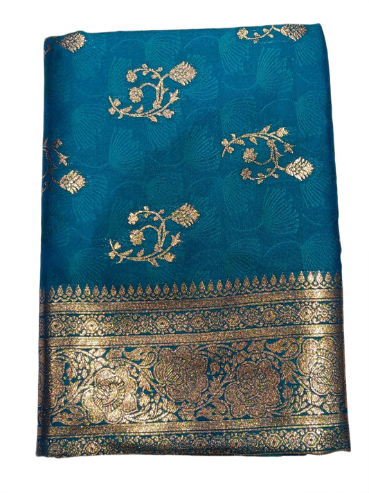 : Royal Teal Blue Silver Zari Festive Saree
