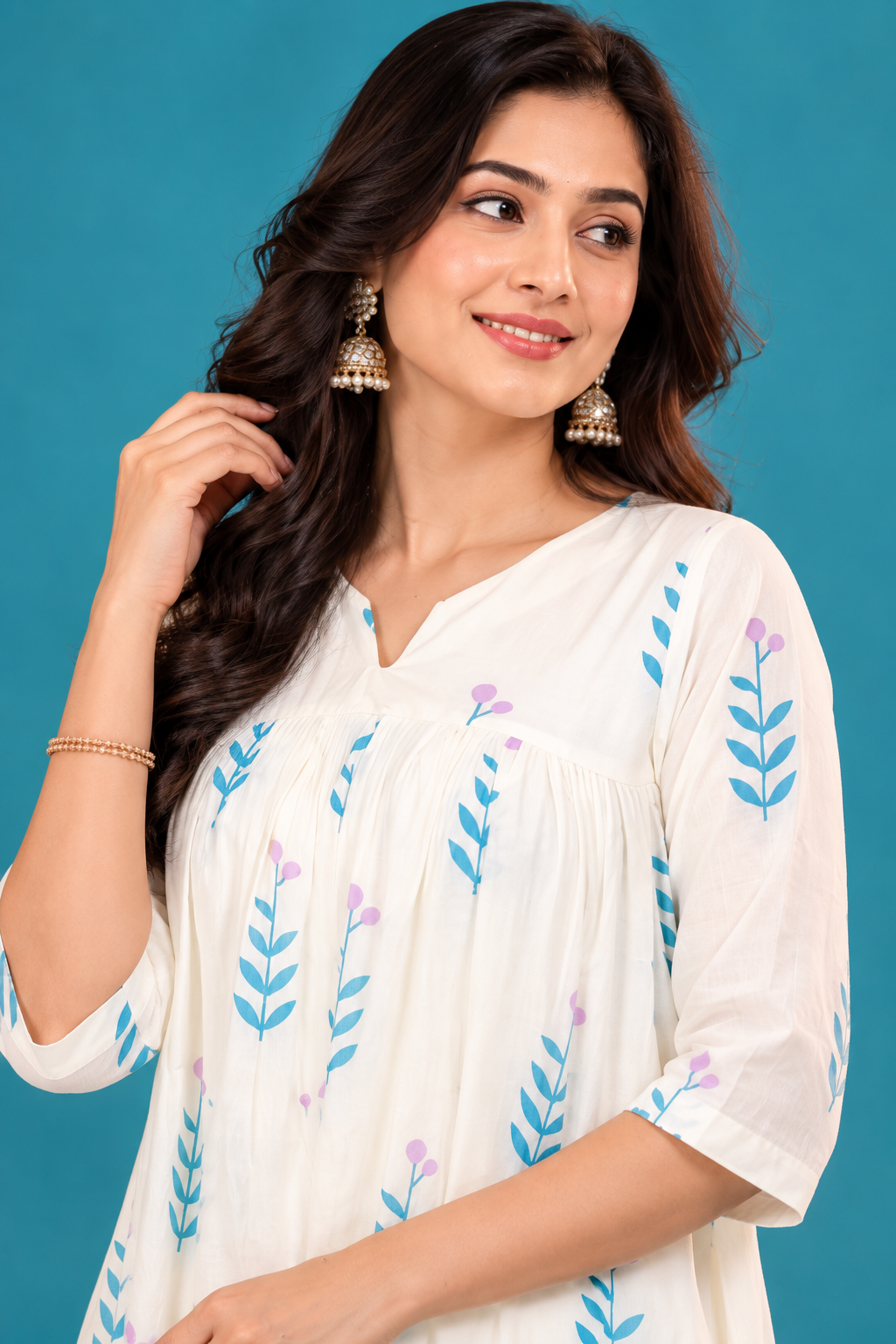 Ivory Floral Printed Kurta Palazzo Set
