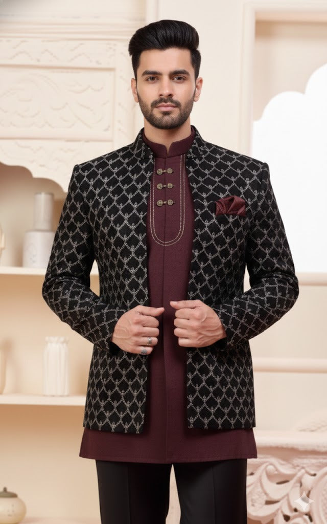 Black Embroidered Bandhgala Set