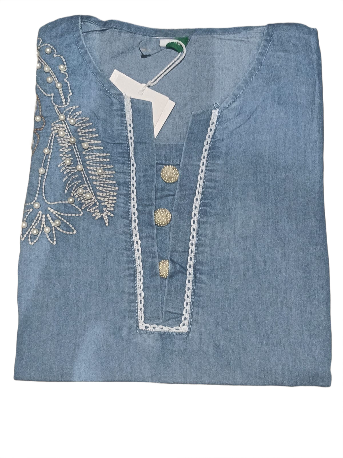 Women's Denim Blue Embroidered Kurta & Palazzo Co-Ord Set