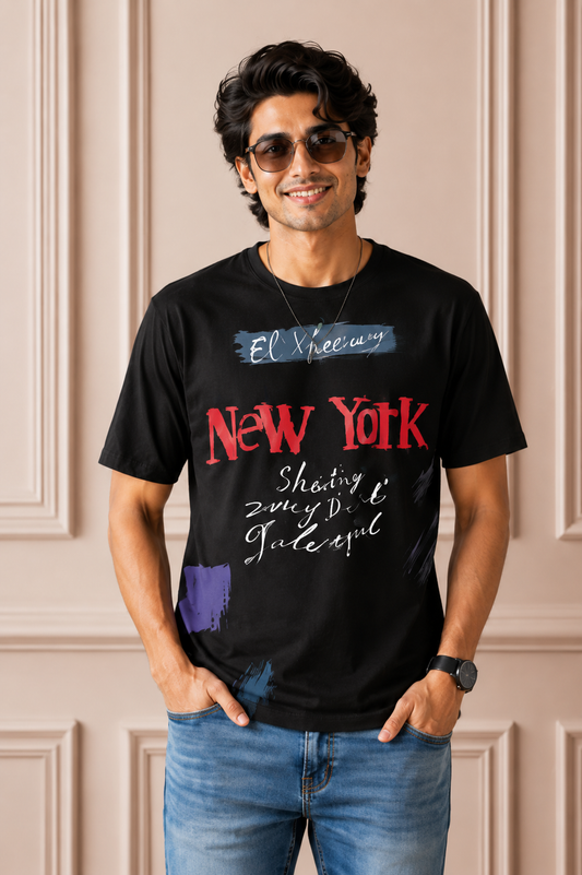 Men's Black "NEW YORK" Graphic Printed T-Shirt | Premium Streetwear Cotton