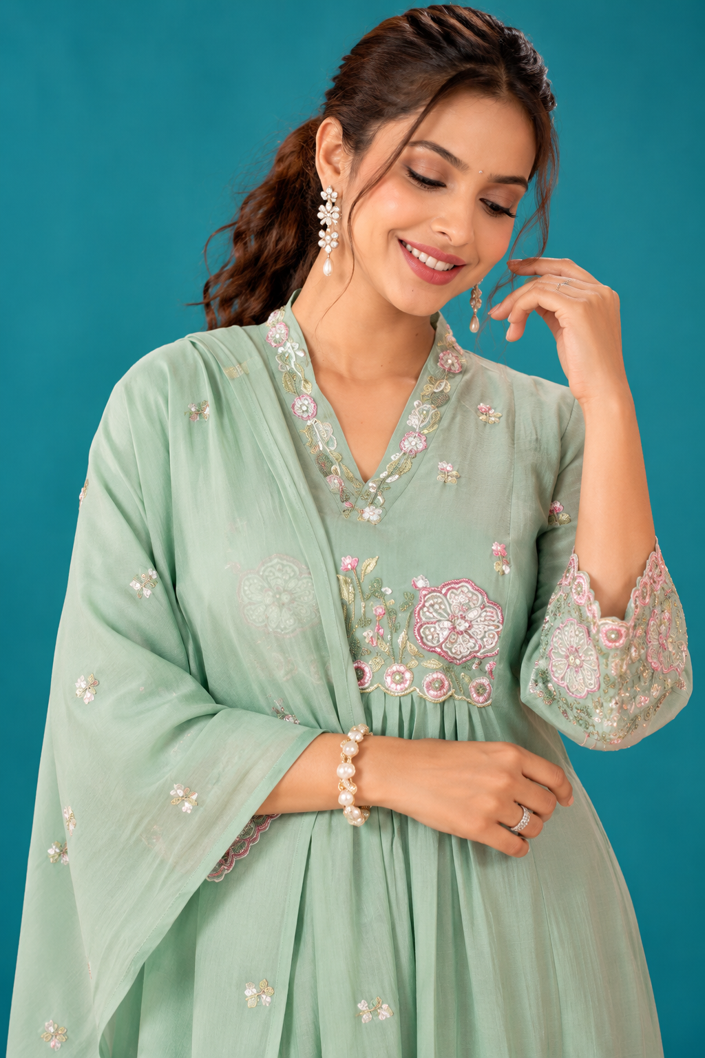 Mint Green Embroidered Anarkali Suit