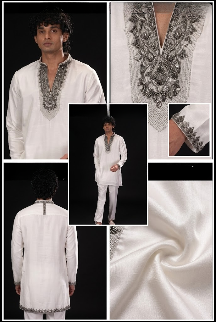 White Embroidered Neckline Kurta Set