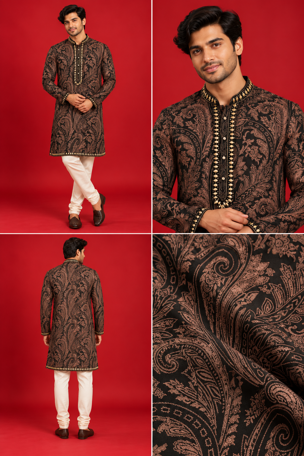 Black & Bronze Paisley Wedding Kurta Set