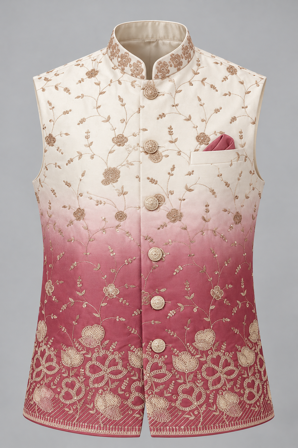 Premium Ivory & Dusty Rose Embroidered Modi Jacket