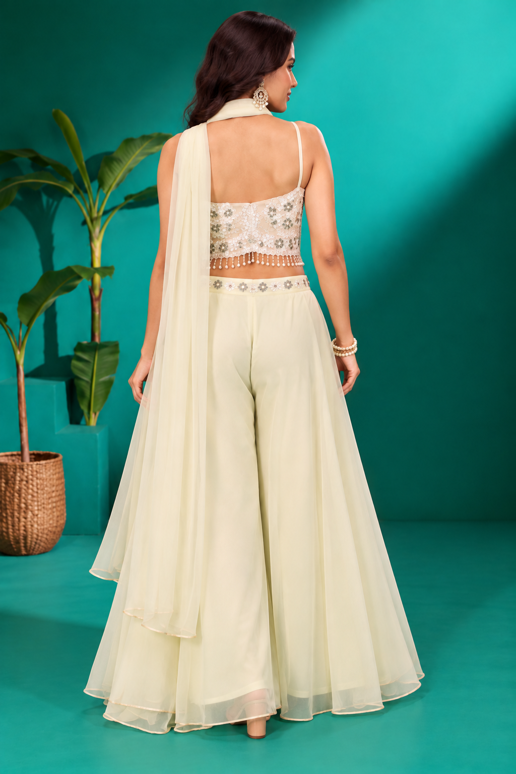 Ivory Embroidered Indo-Western Palazzo Set
