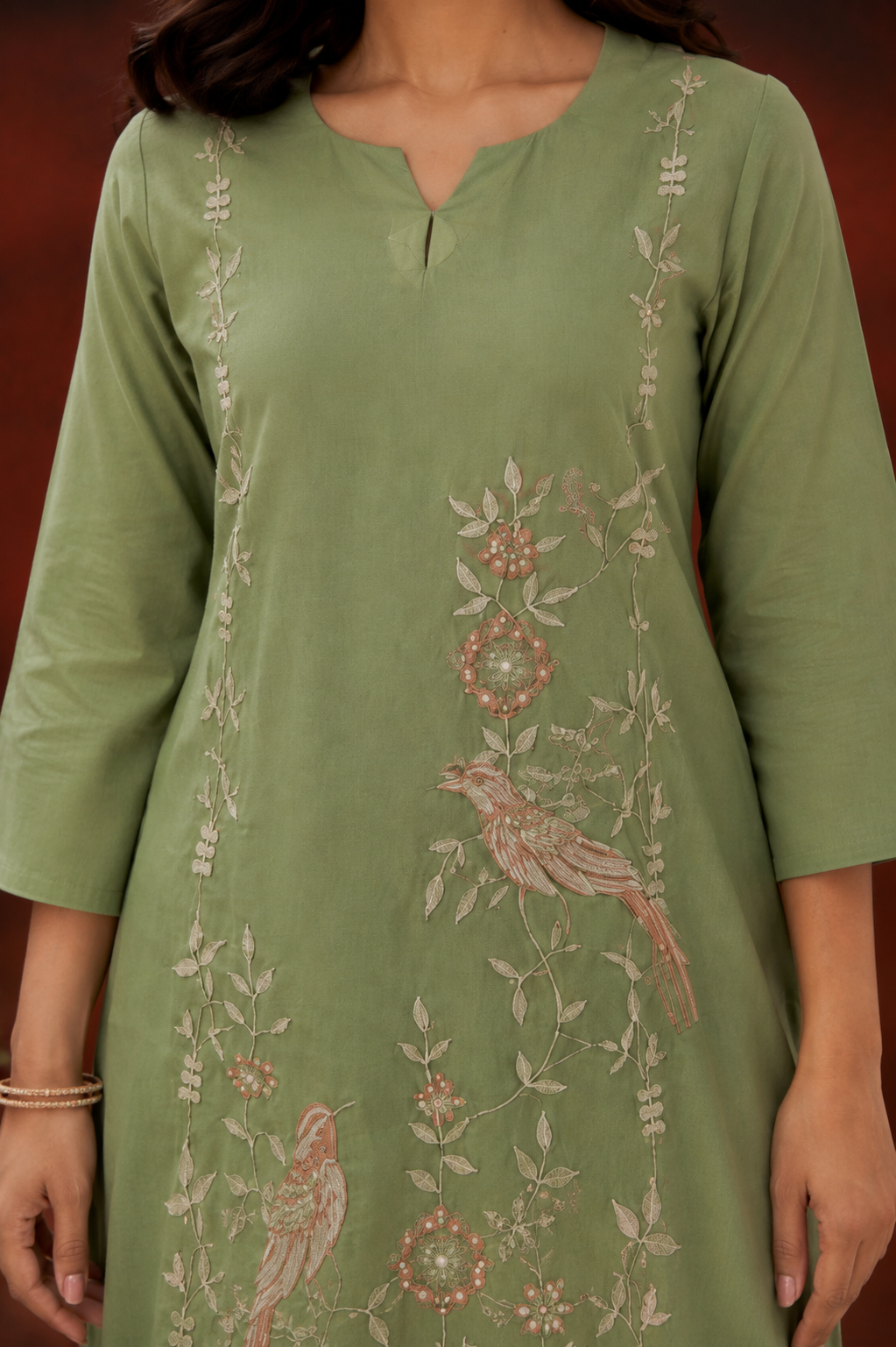 Sage Green Chanderi Embroidered co-ord set