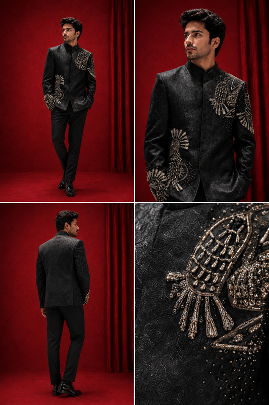Black Embellished Jodhpuri Bandhgala Suit