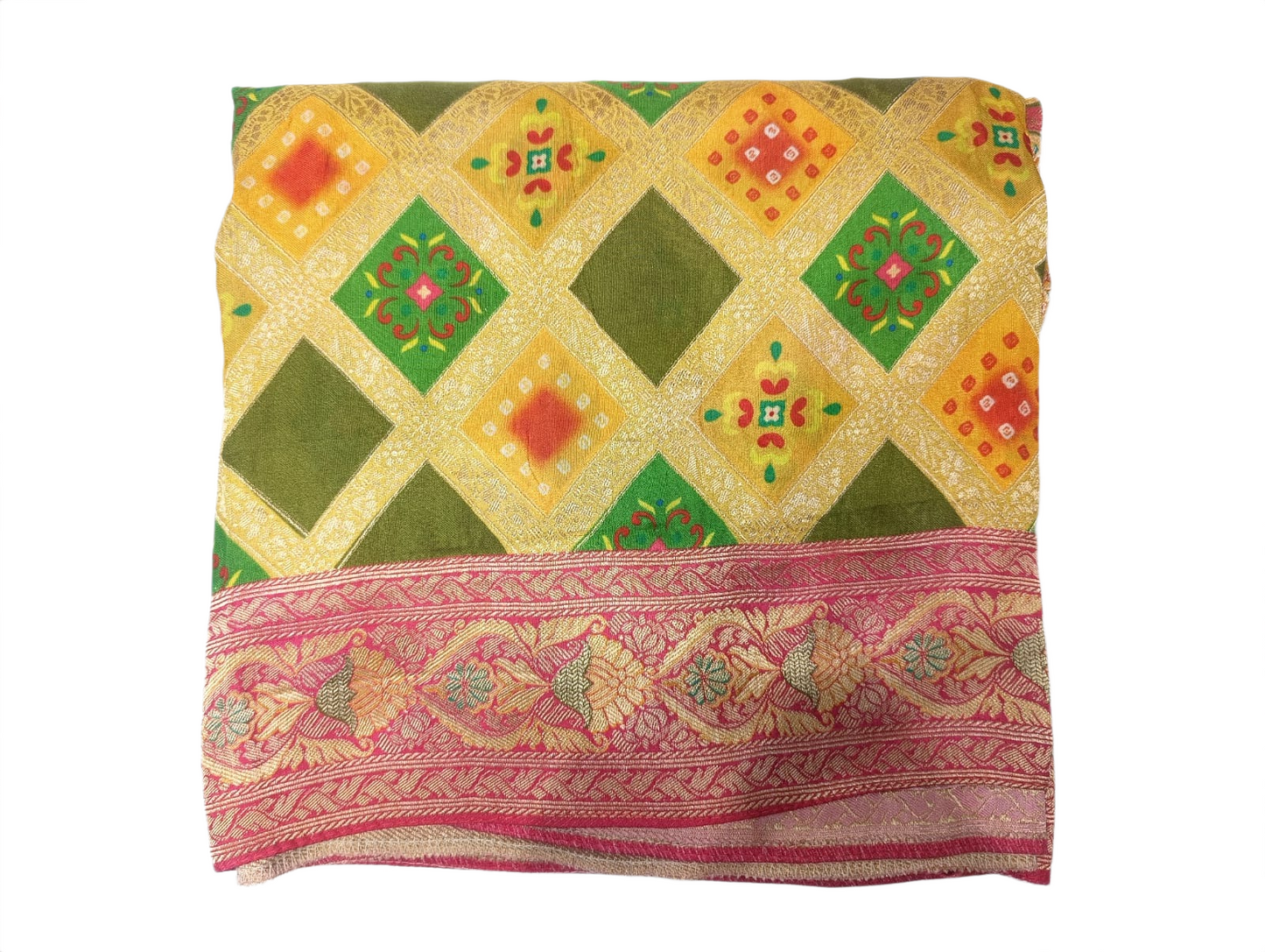 Royal Mustard Saree with Pink Zari Border