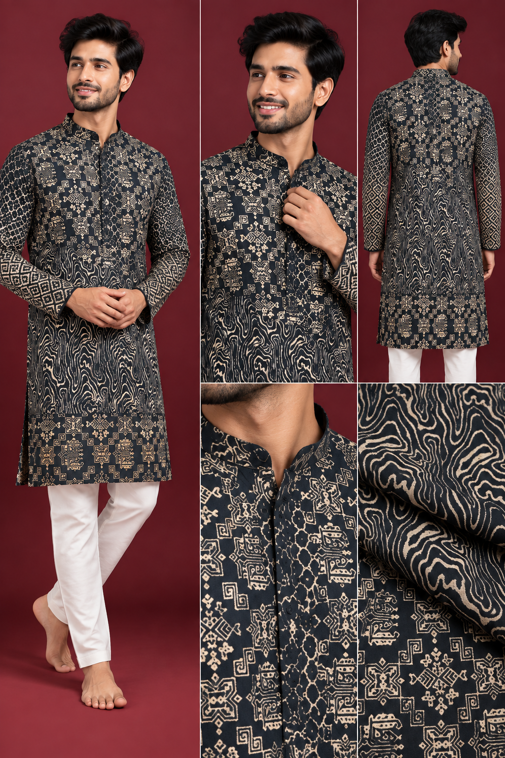 Black & Gold Printed Festive Kurta