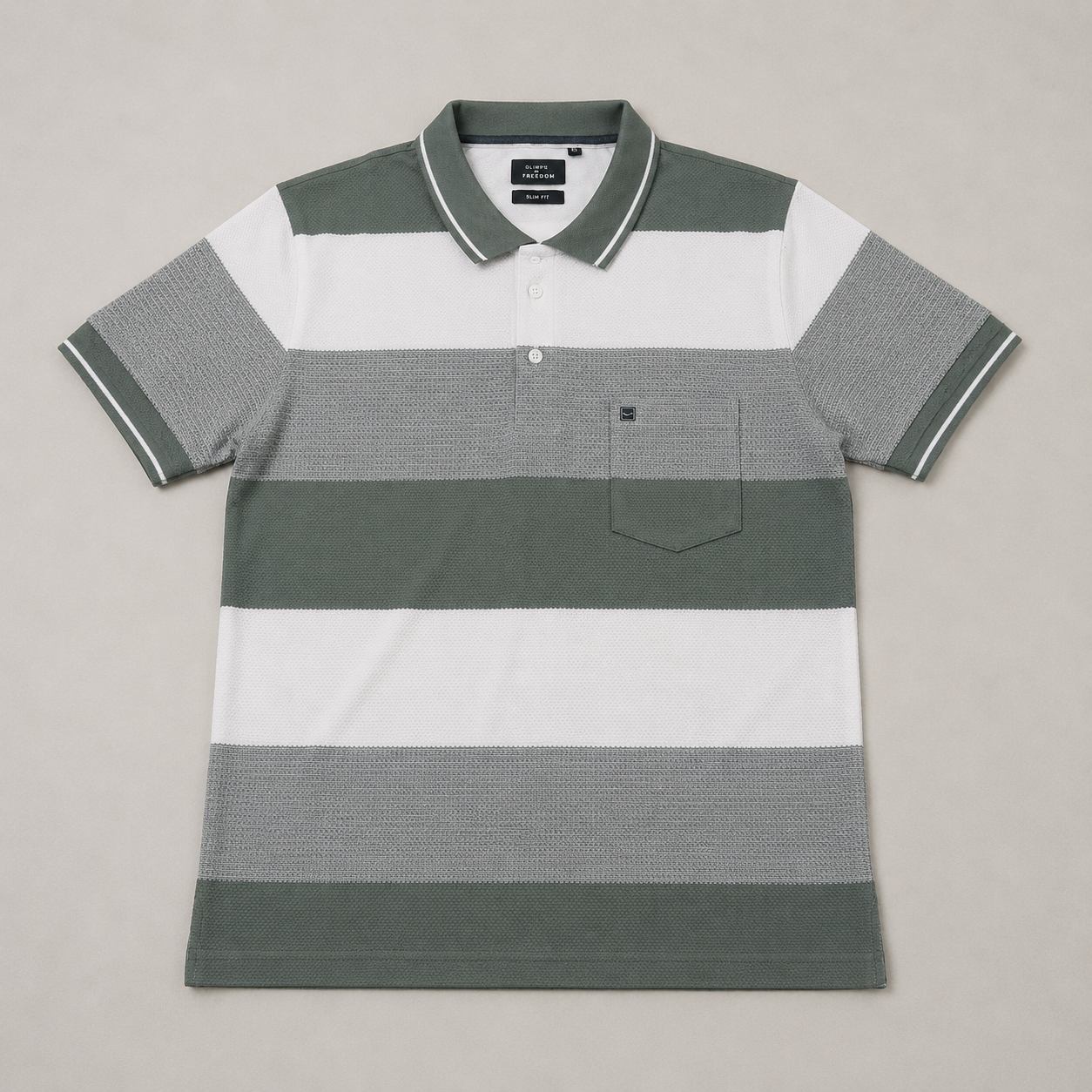 Men’s Sage Green & White Striped Polo T-Shirt