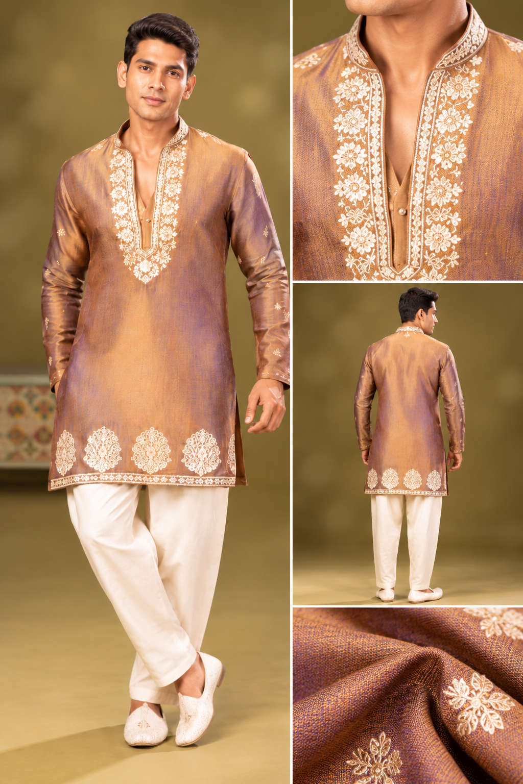 Bronze Embroidered Festive Kurta Set