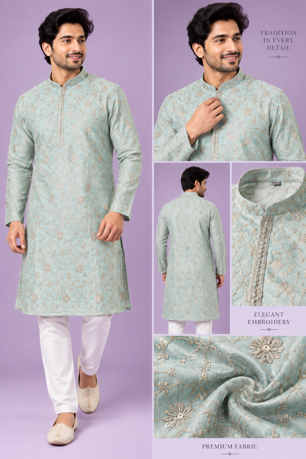 Mint Green Embroidered Festive Kurta