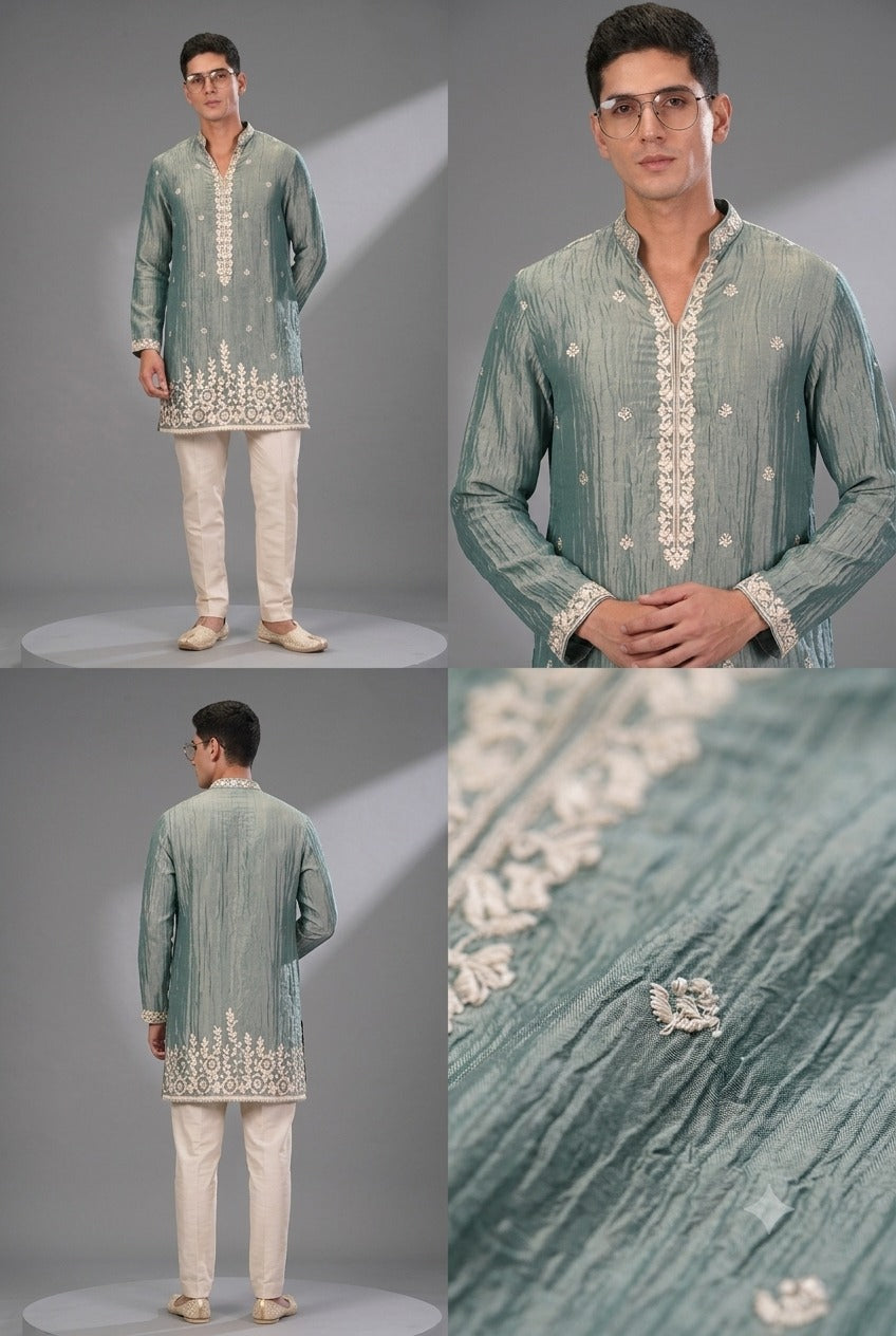 Sage Green Embroidered Festive Kurta Set
