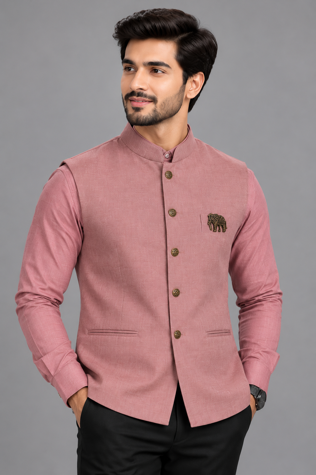 Men's Dusty Rose Pink Nehru Jacket with Matching Shirt