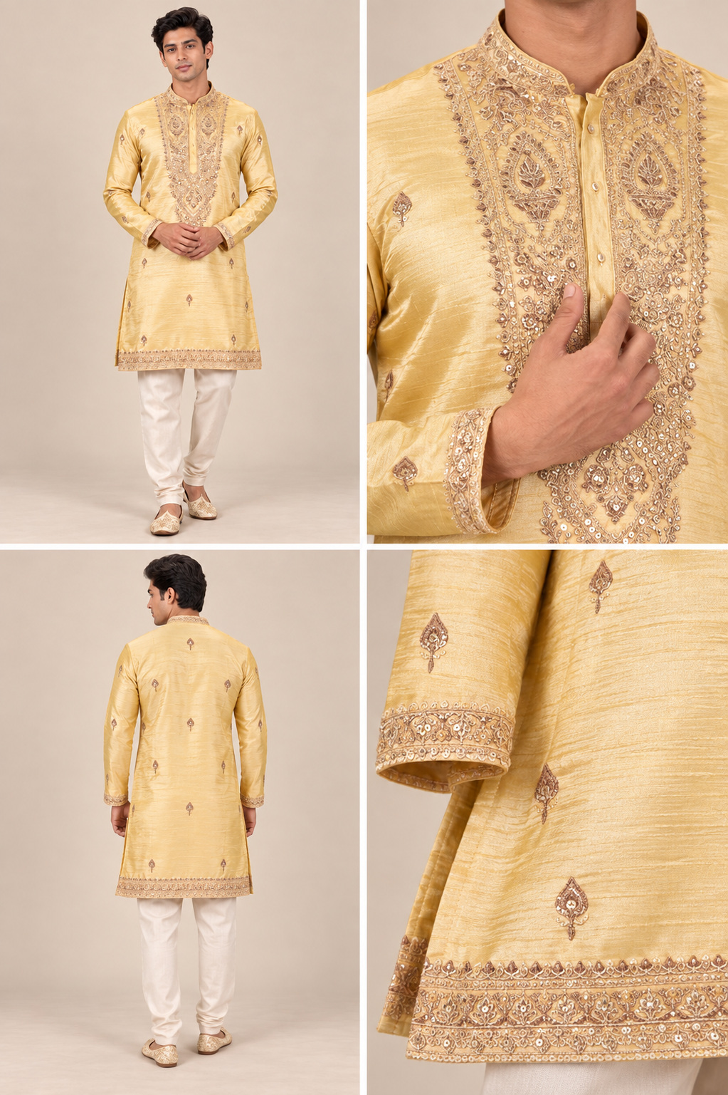 Golden Yellow Embroidered Festive Kurta Set