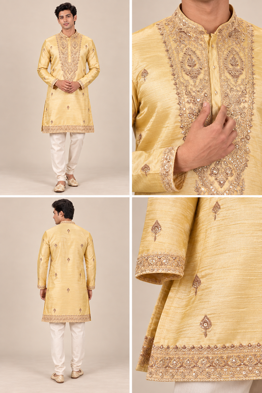 Golden Yellow Embroidered Festive Kurta Set