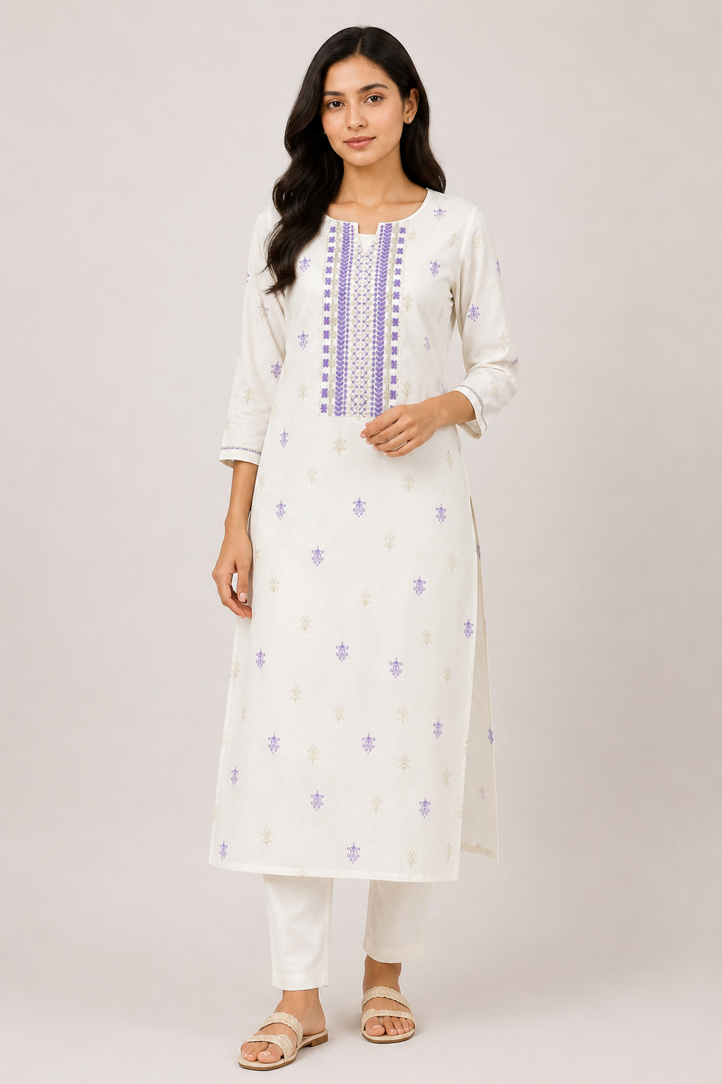 Elegant White Cotton Kurti with Embroidery