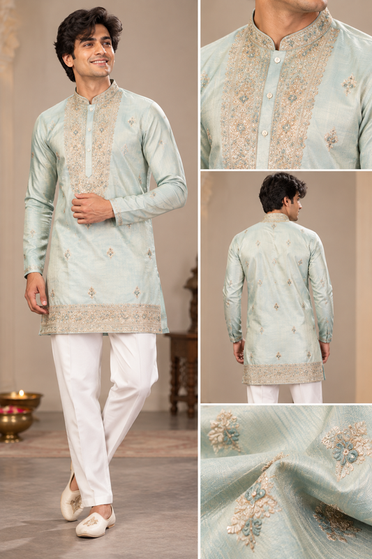 Mint Green Embroidered Festive Kurta