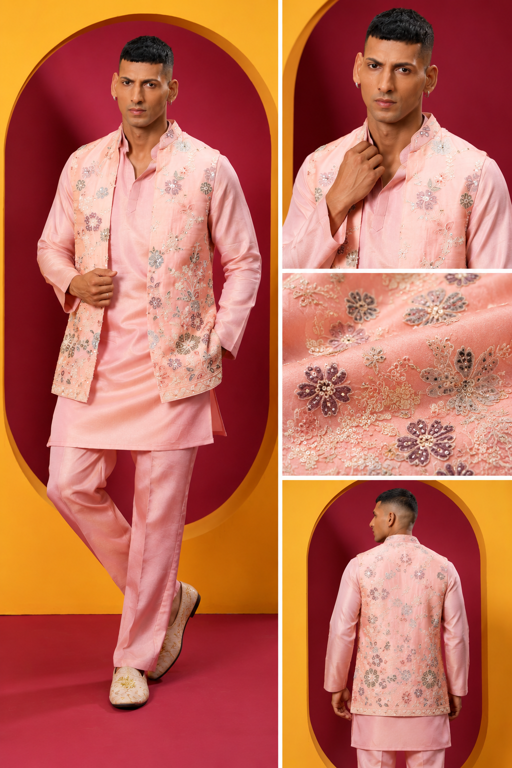 Blush Pink Embroidered Indo-Western Kurta Set