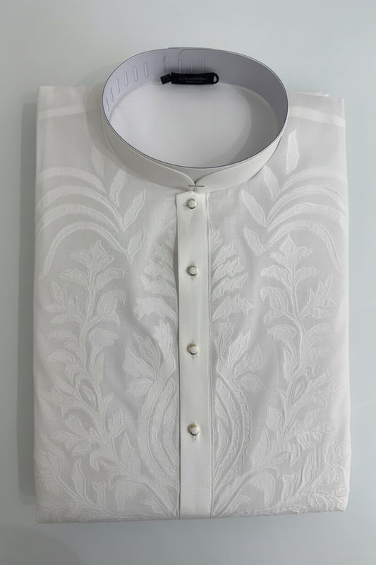 Elegant White Embroidered Kurta Pajama Set