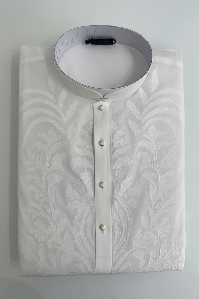 Elegant White Embroidered Kurta Pajama Set