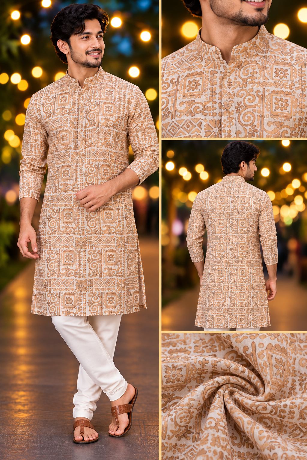 Beige & Rust Ethnic Print only Kurta