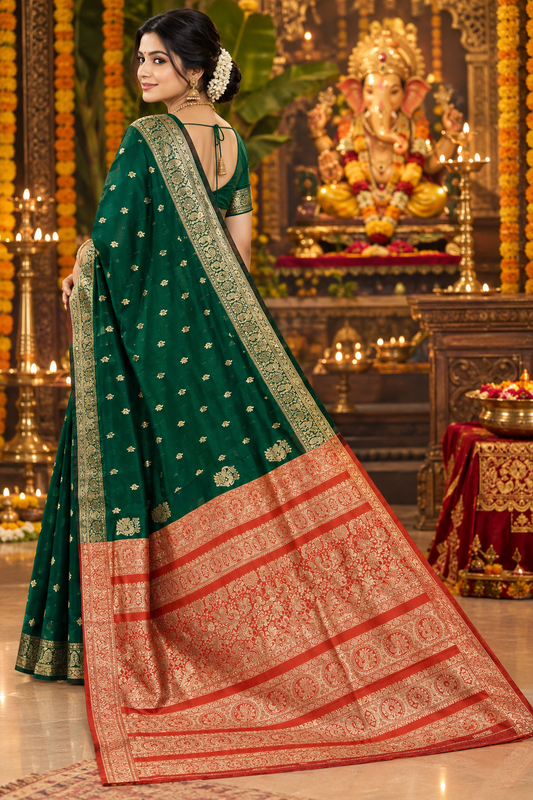 Elegant Emerald Green Silk Saree | Festive Ganpati Collection