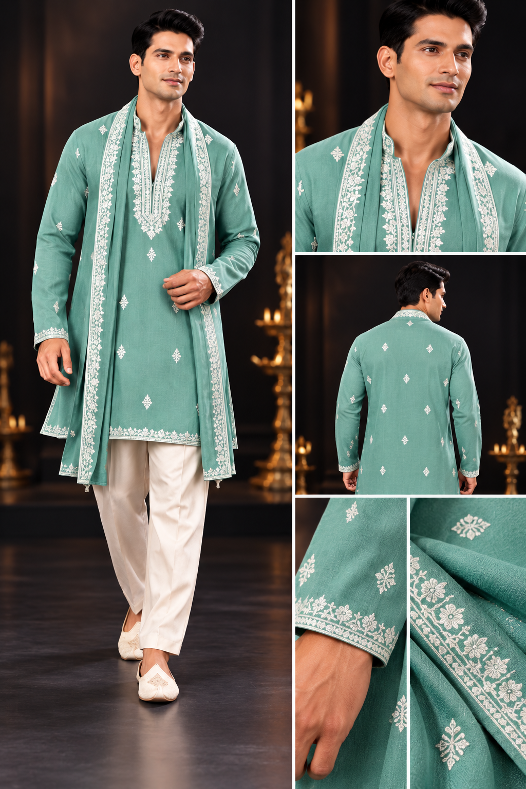 Sea Green Embroidered Kurta Set with Dupatta