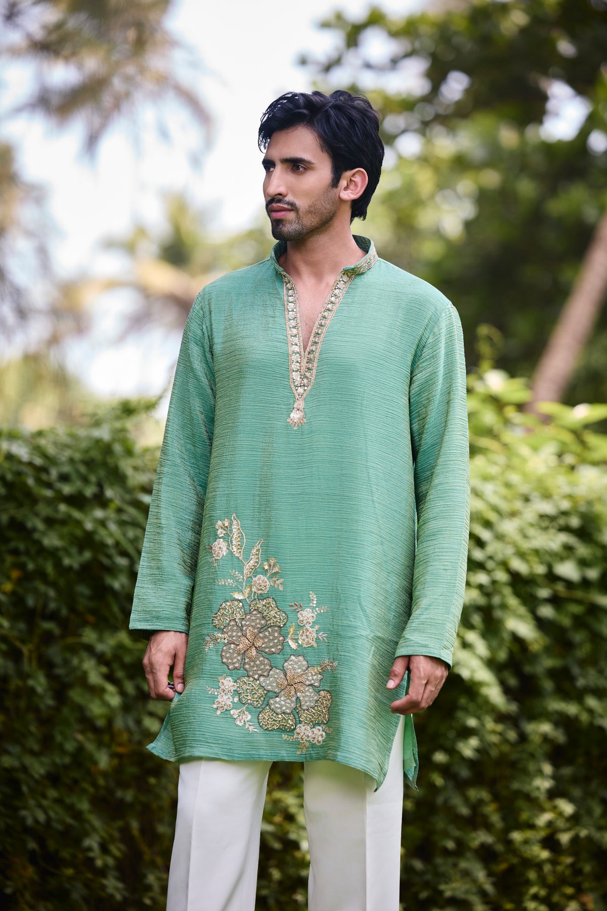 Sea Green Embroidered Festive Kurta