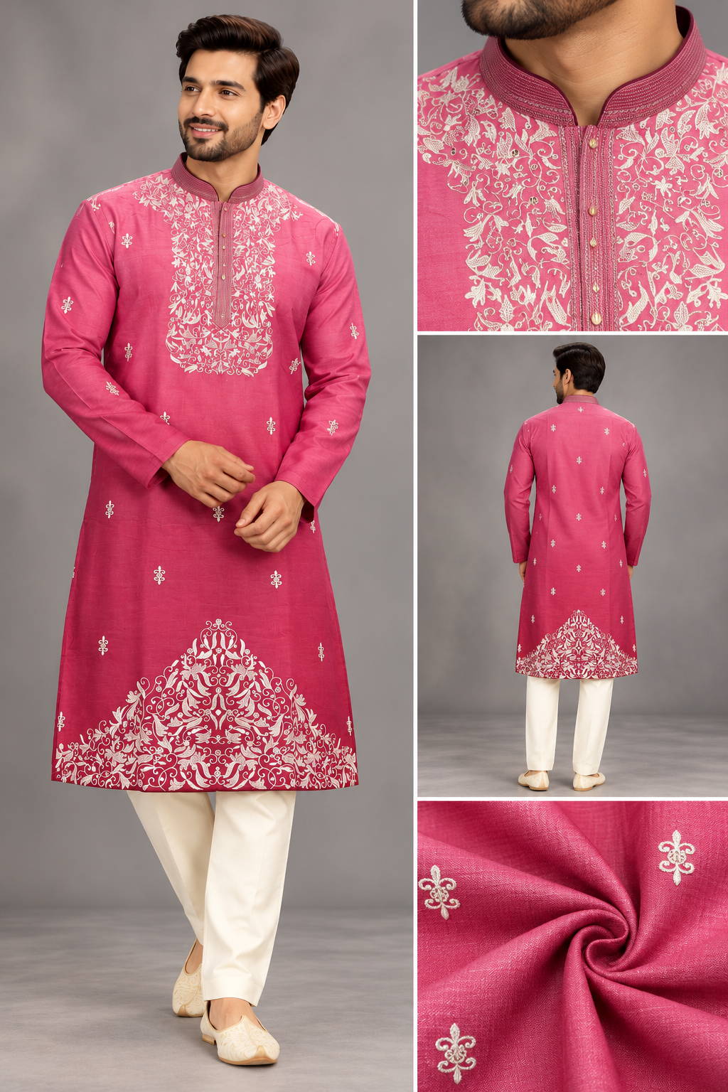 Men's Pink Ombre Embroidered Kurta Set
