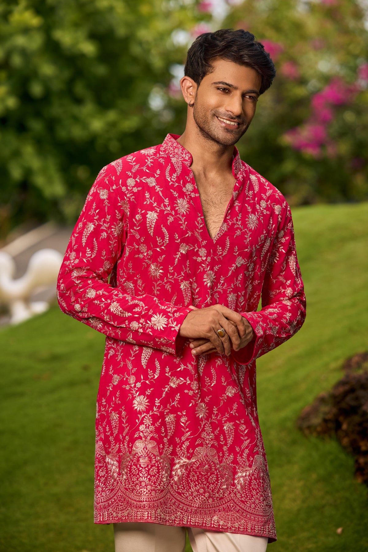 Royal Red Floral Embroidered Kurta