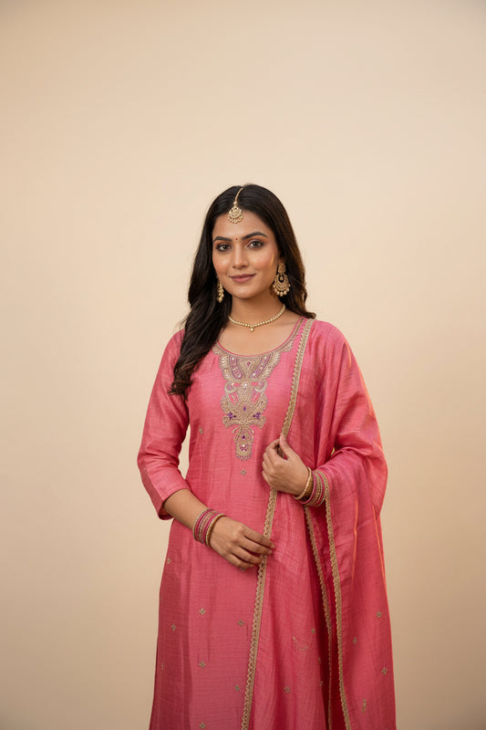 Embroidered Festive Kurta Set with Dupatta