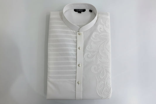 White Self-Design Embroidered Kurta