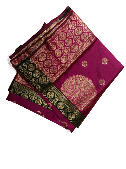 Festive Magenta & Green Woven Silk Saree