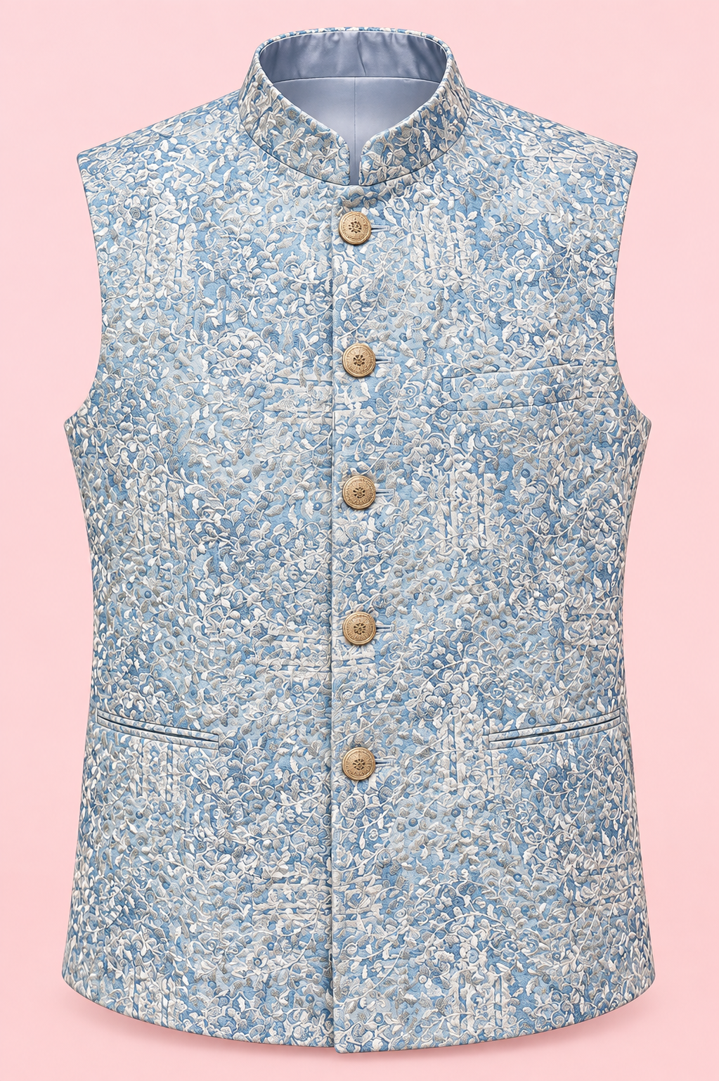 Sky Blue Floral Jacquard Nehru Jacket