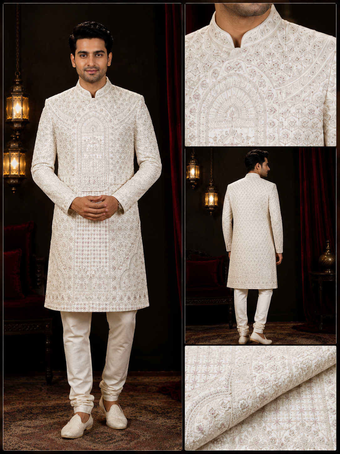 Ivory Embroidered Royal Sherwani Set